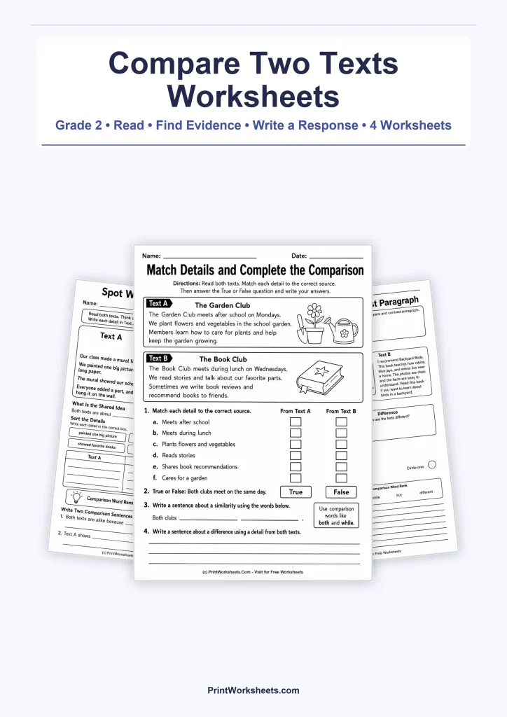 Compare Two Texts Worksheets for Grade 2 – Free PDF