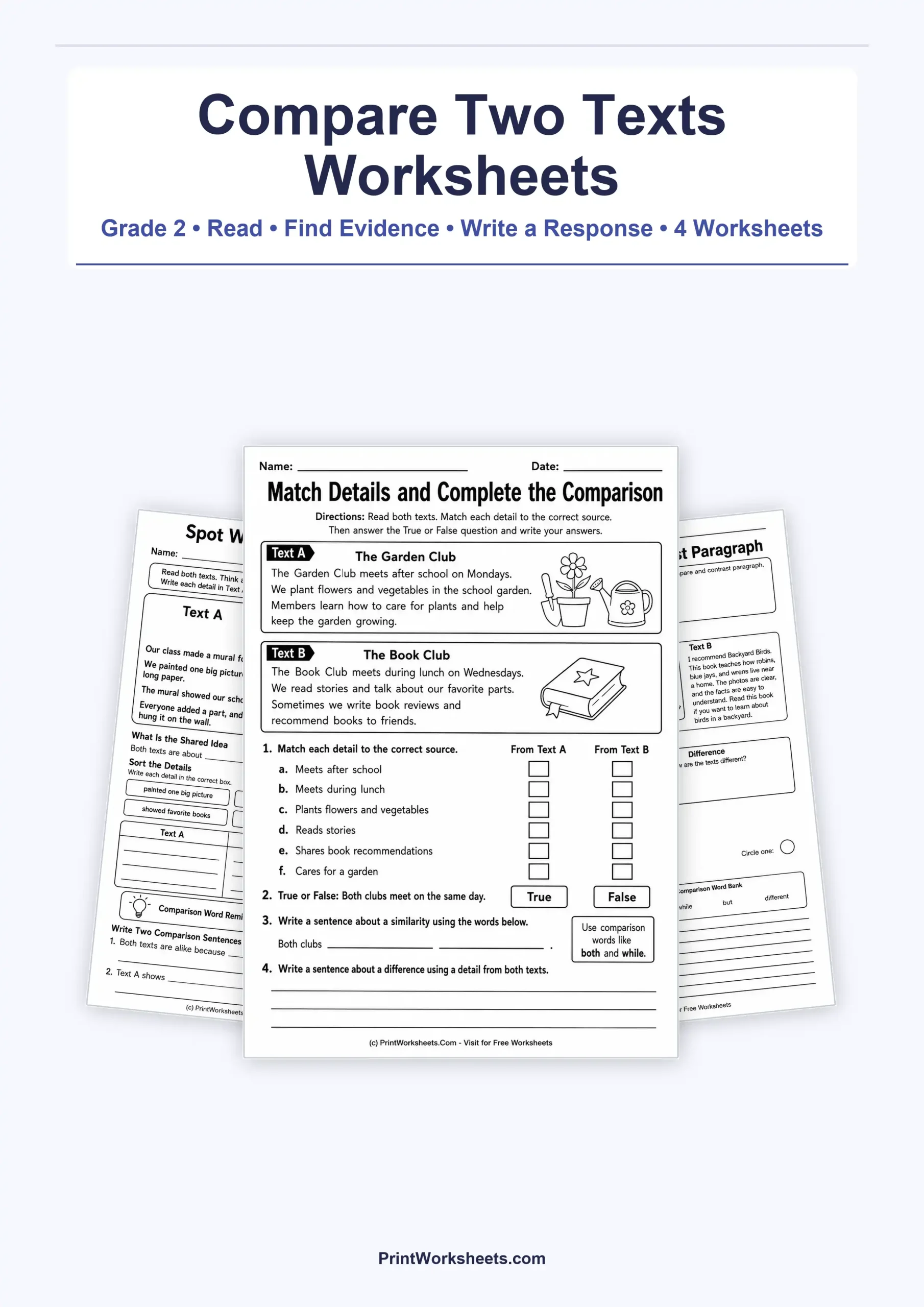 Compare Two Texts Writing Response Worksheets for Grade 2 – Free Printable PDF - Free Printable Worksheet