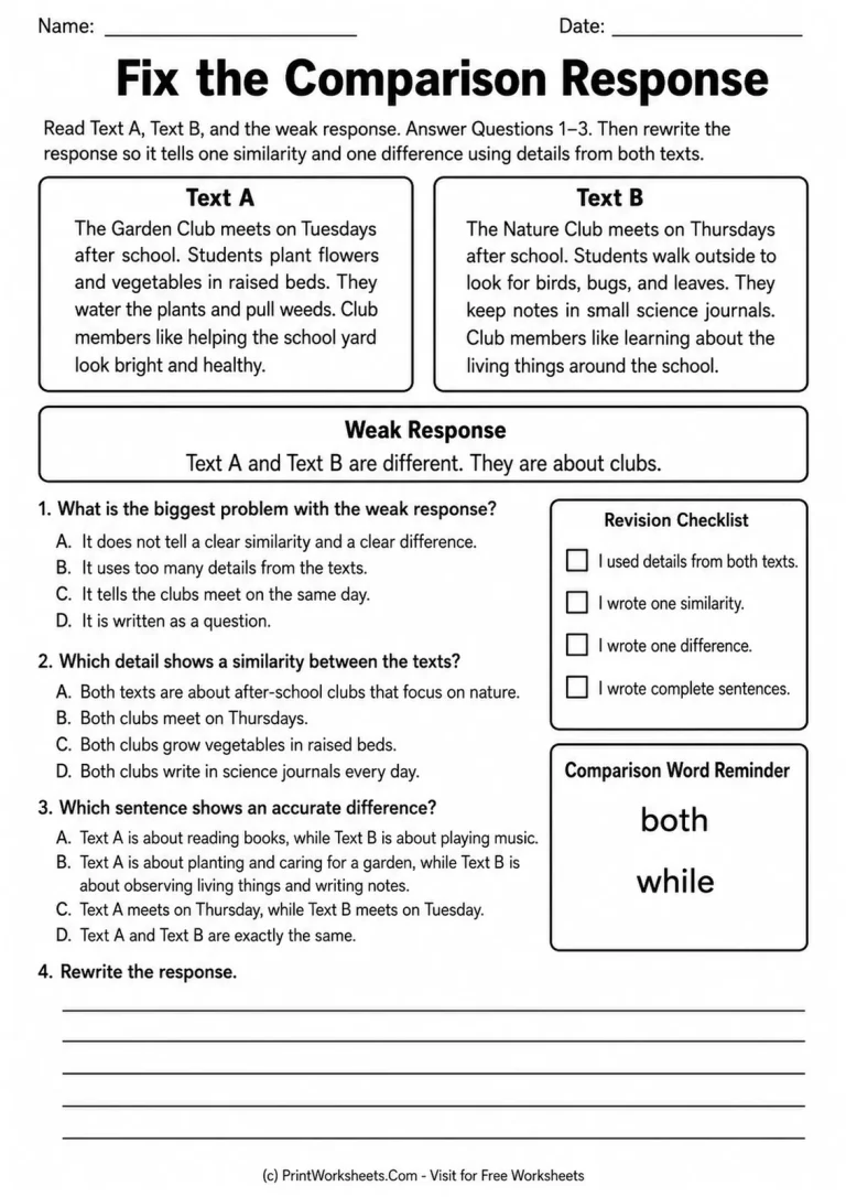 Compare Two Texts Worksheets for Grade 2 – Free PDF