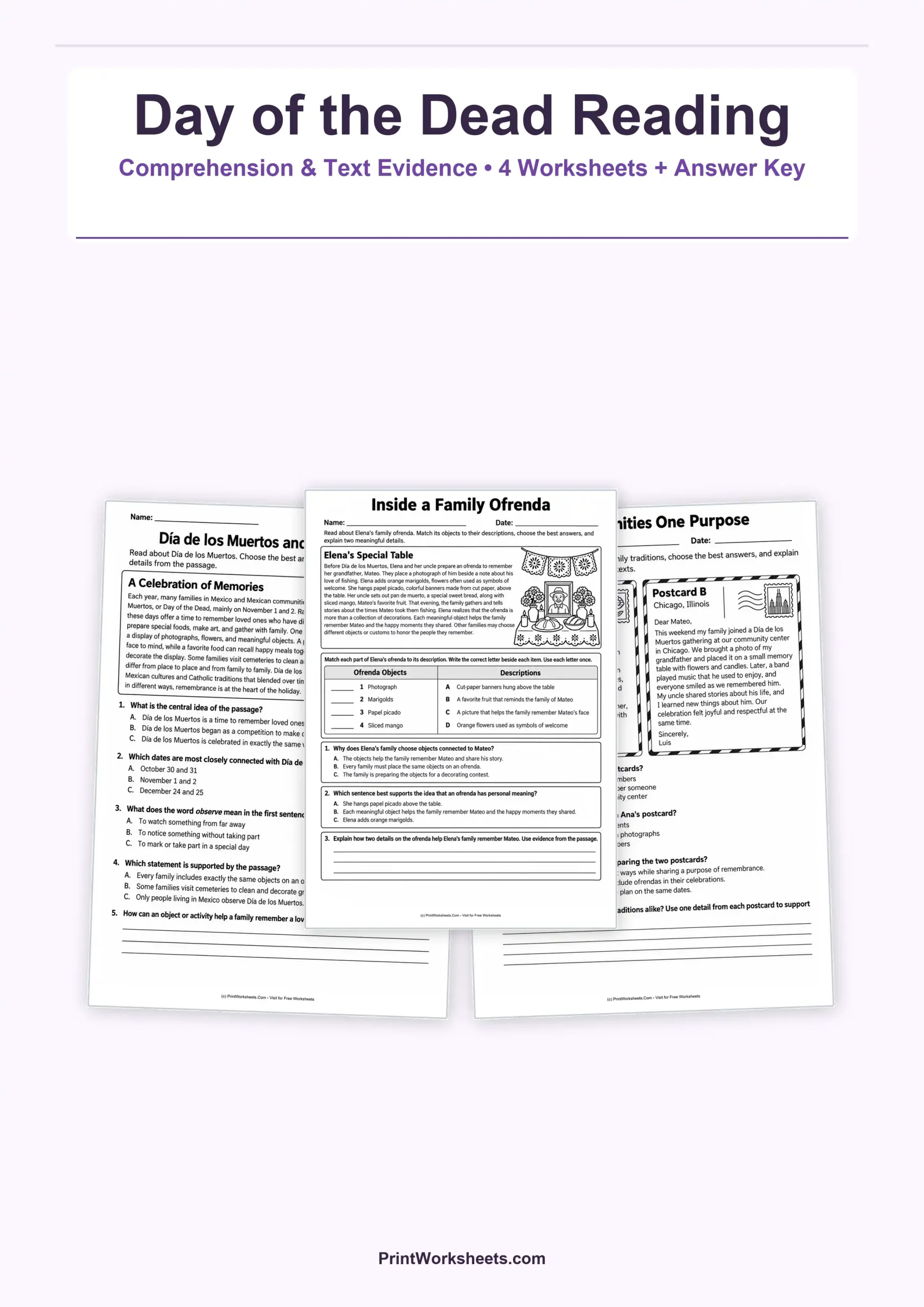 Día de los Muertos Reading Comprehension Worksheets – Free Printable PDF - Free Printable Worksheet