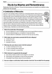 Día de los Muertos and Remembrance - Grades 3-5 Day of the Dead reading comprehension worksheet