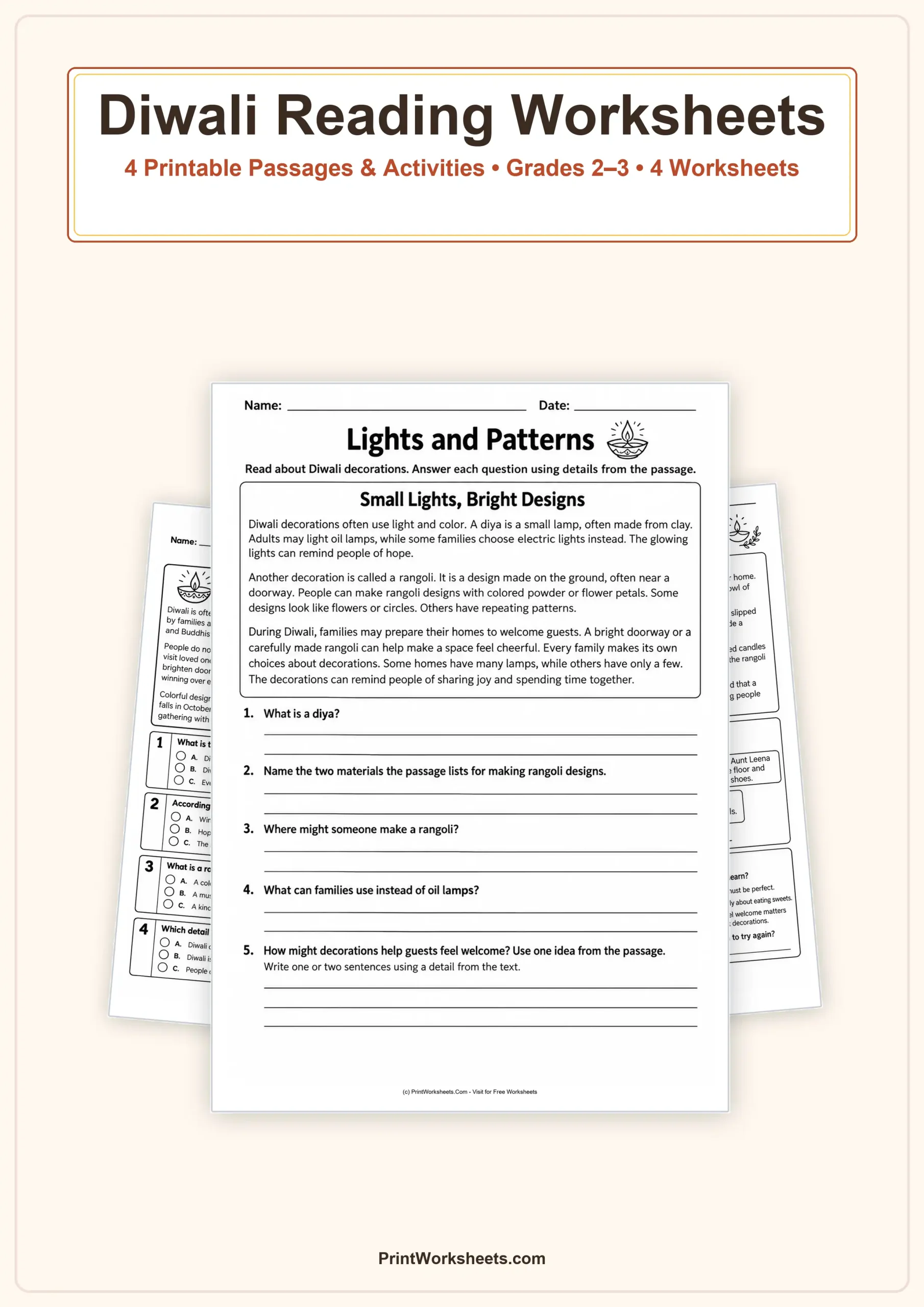Holiday Worksheets Worksheet - Diwali Reading Comprehension Worksheets – Free Printable PDF | Free Printable