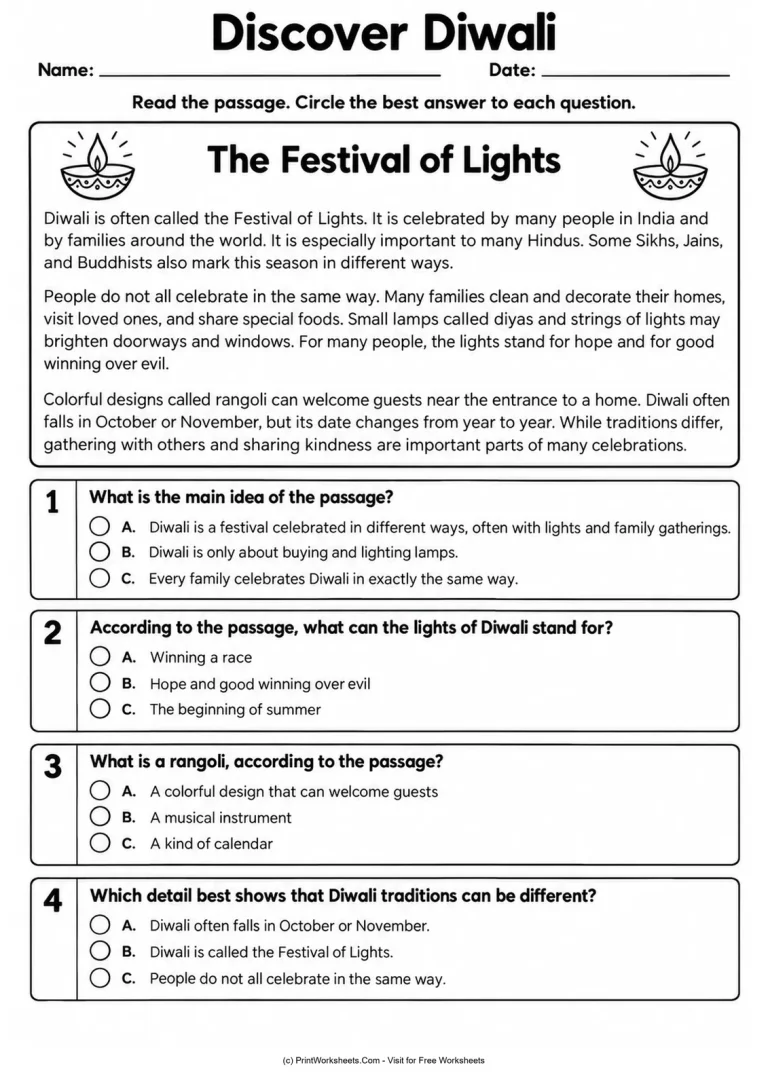Discover Diwali Discover Diwali printable worksheet