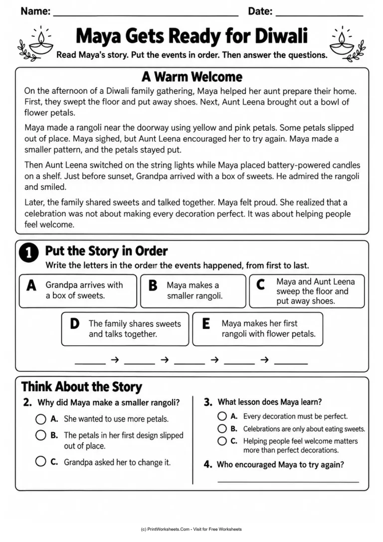Maya Gets Ready for Diwali Maya Gets Ready for Diwali printable worksheet