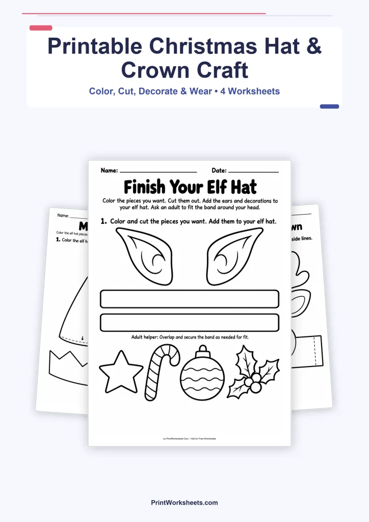 Santa Elf Project Elf Hat Craft and Reindeer Crown – Free Printable PDF