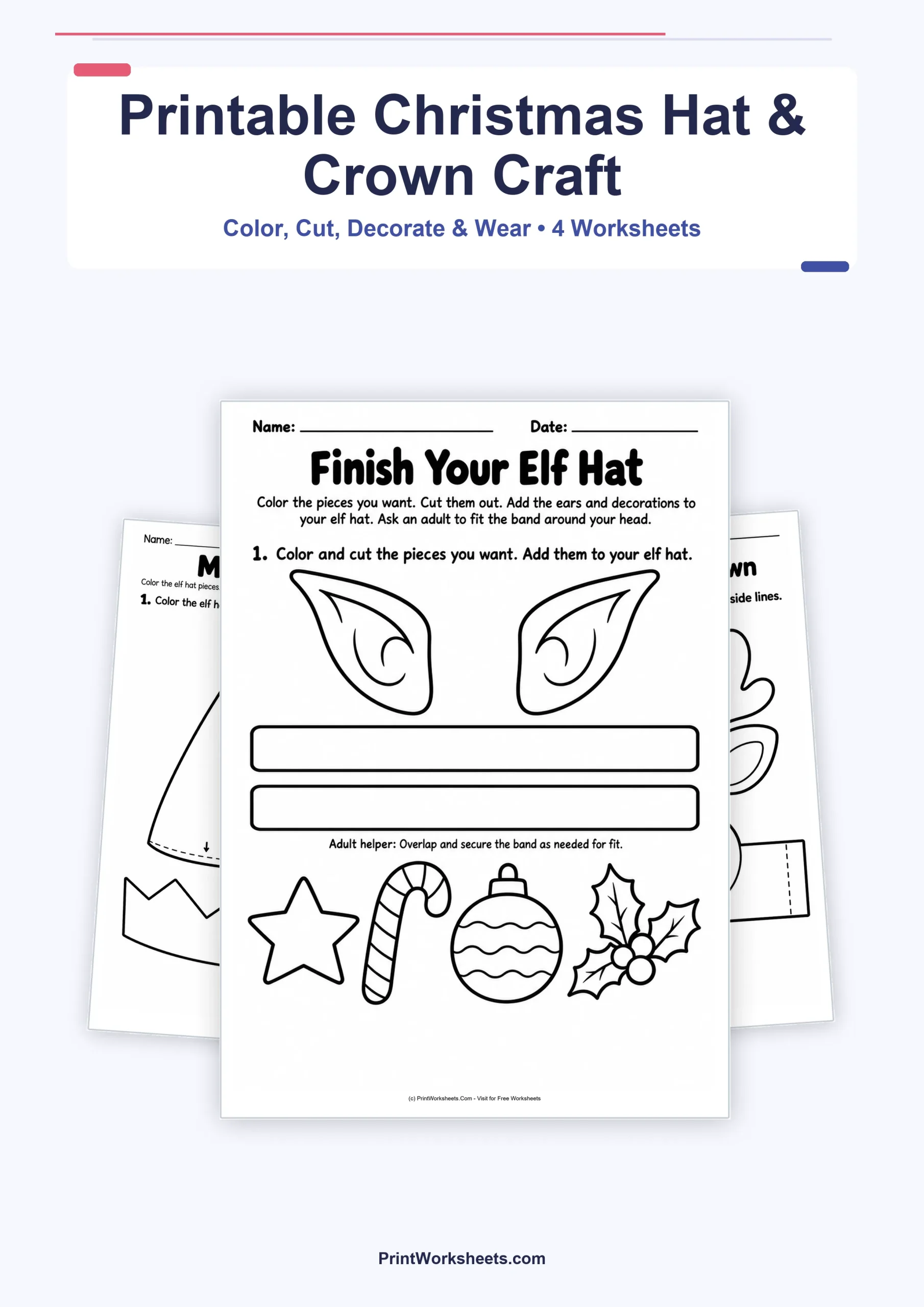 Elf Hat and Reindeer Crown Craft – Free Printable Christmas PDF - Free Printable Worksheet