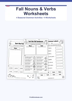 Holiday Worksheets Worksheet - Fall Nouns and Verbs Worksheets – Free Printable PDF | Free Printable