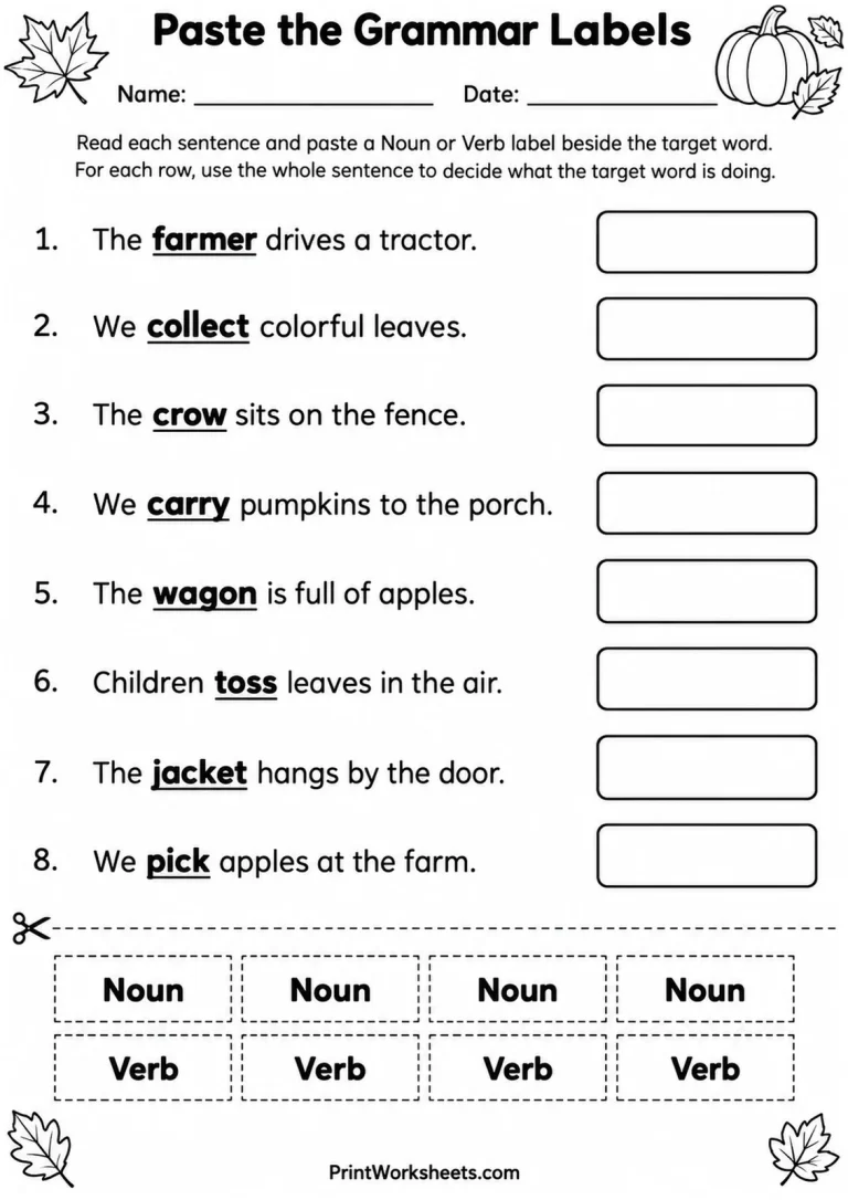Paste the Grammar Labels printable worksheet