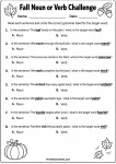 Fall Noun or Verb Challenge printable worksheet