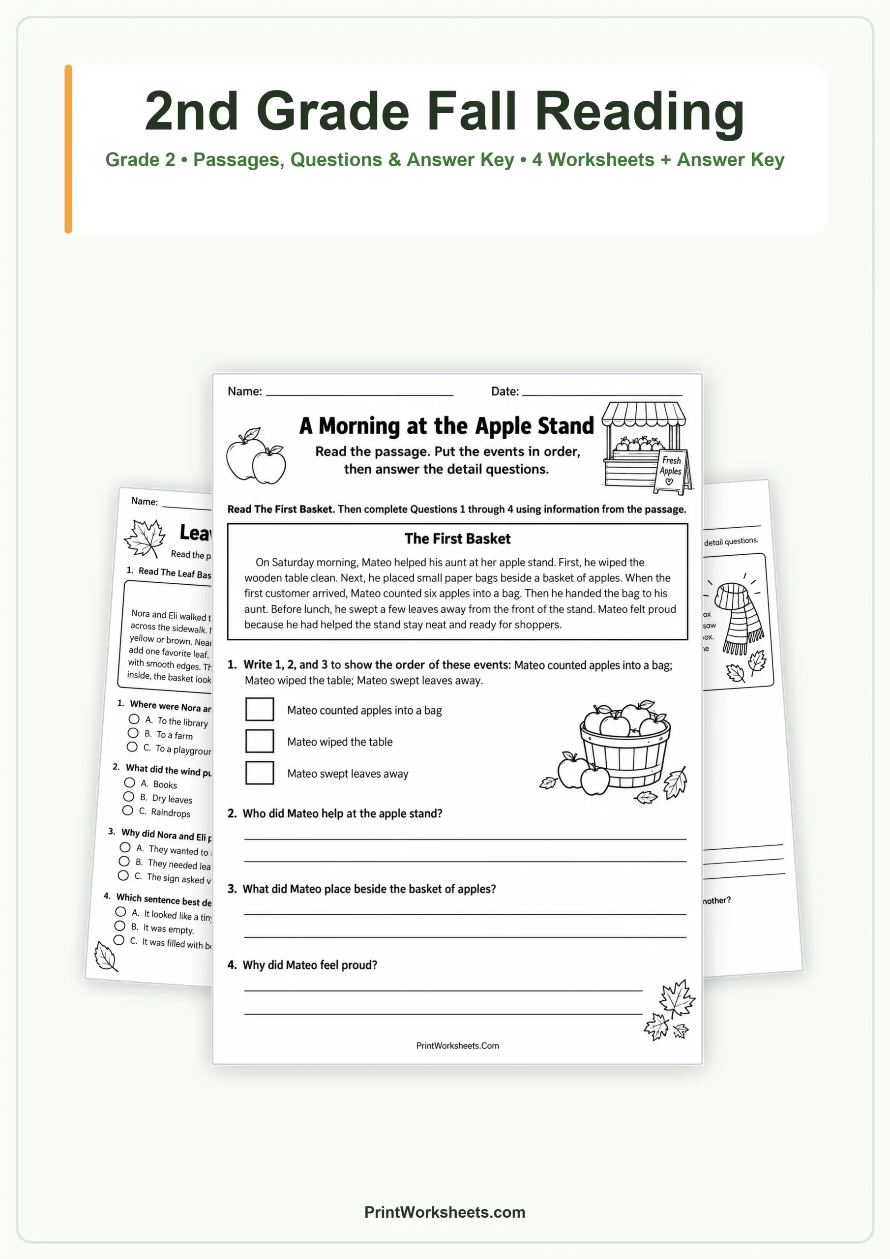 Fall Reading Comprehension Worksheets for 2nd Grade – Free Printable PDF - Free Printable Worksheet