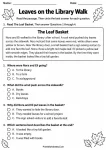 Leaves on the Library Walk - Grade 2 2nd grade fall reading comprehension worksheet