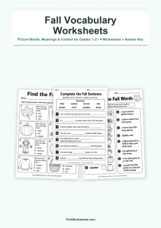 Vocabulary Worksheets Worksheet - Fall Vocabulary Worksheets for Grades 1–2 – Free Printable PDF | Free Printable