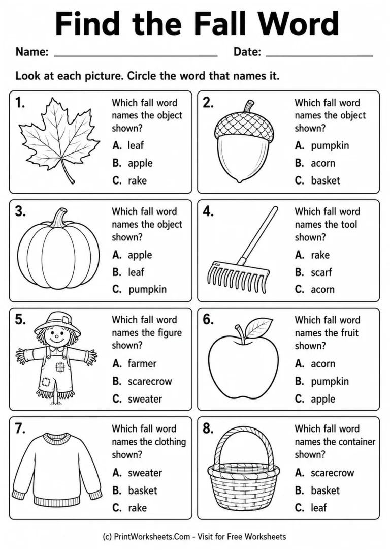 Find the Fall Word printable worksheet
