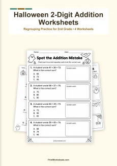 Double Digit Addition Worksheet - Halloween 2-Digit Addition with Regrouping Worksheets for 2nd Grade | Free Printable