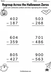 Regroup Across the Halloween Zeros printable worksheet