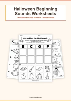 Halloween Worksheets Worksheet - Halloween Beginning Sounds Worksheets: Cut and Paste Phonics | Free Printable