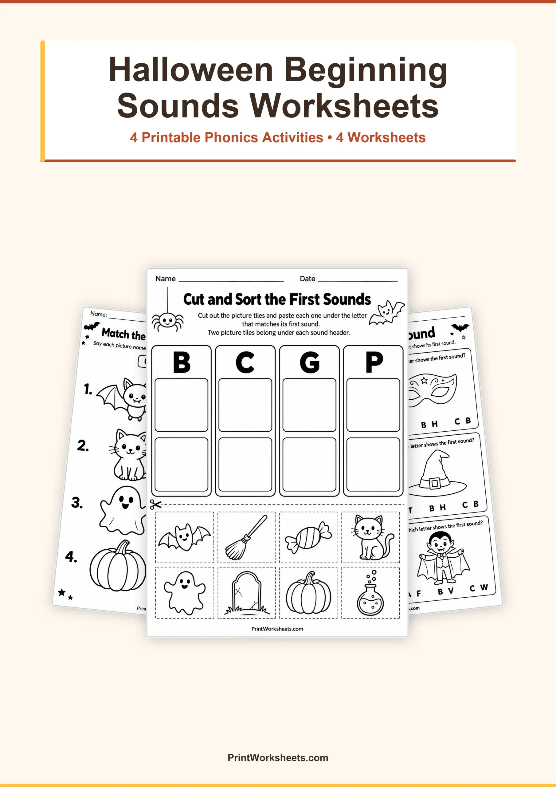 Halloween Worksheets Worksheet - Halloween Beginning Sounds Worksheets: Cut and Paste Phonics | Free Printable