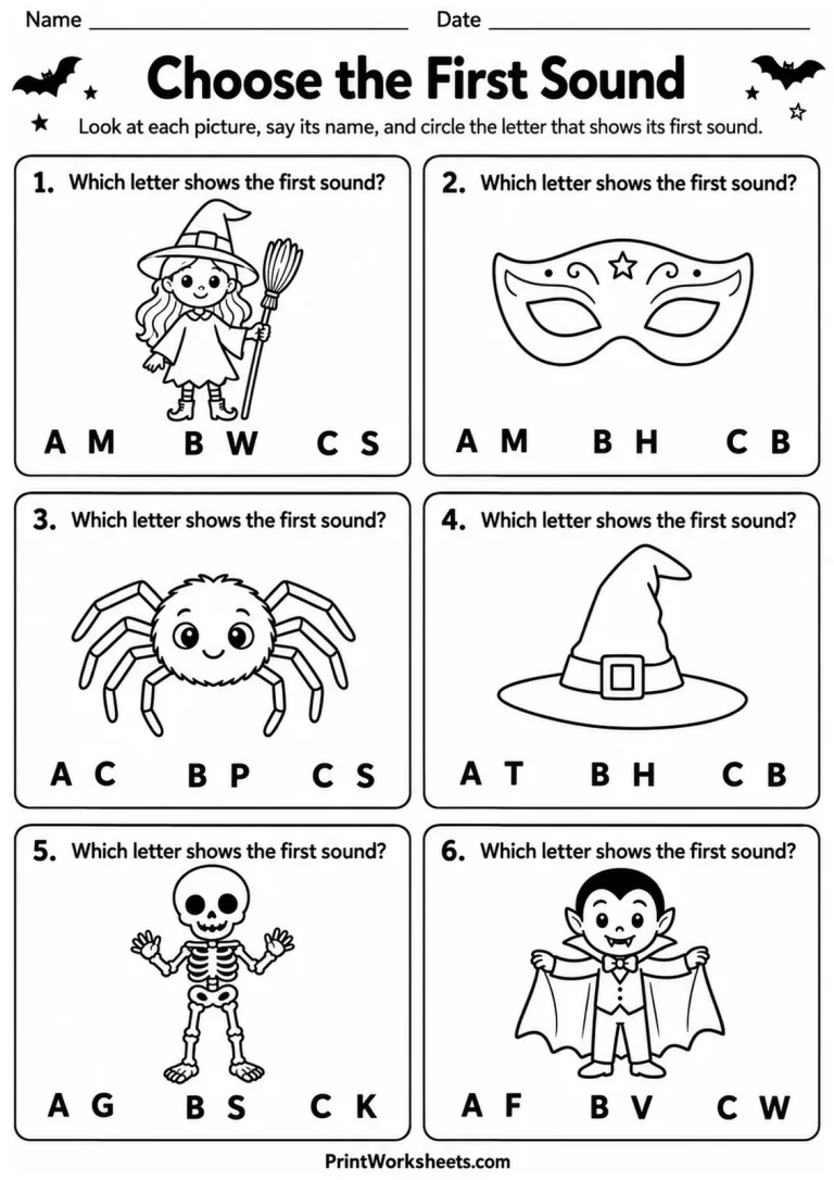 Choose the First Sound printable worksheet
