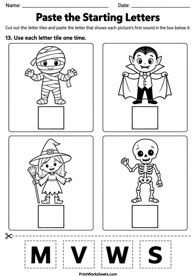 Paste the Starting Letters printable worksheet