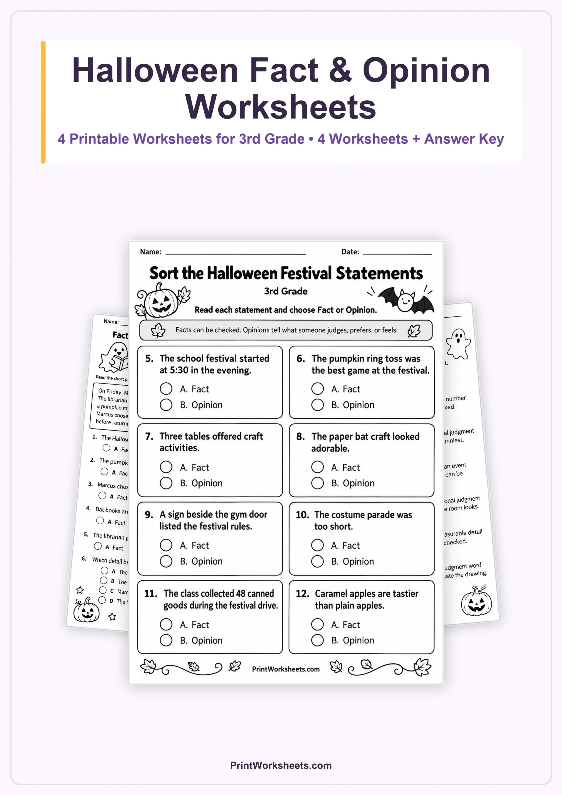 Halloween Worksheets Worksheet - Halloween Fact and Opinion Worksheets for 3rd Grade | Free Printable
