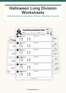 Halloween Worksheets Worksheet - Halloween Long Division Worksheets Without Remainders for 4th Grade | Free Printable