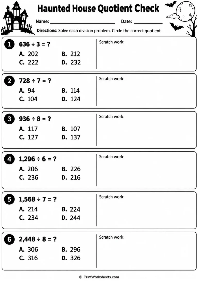 Haunted House Quotient Check printable worksheet