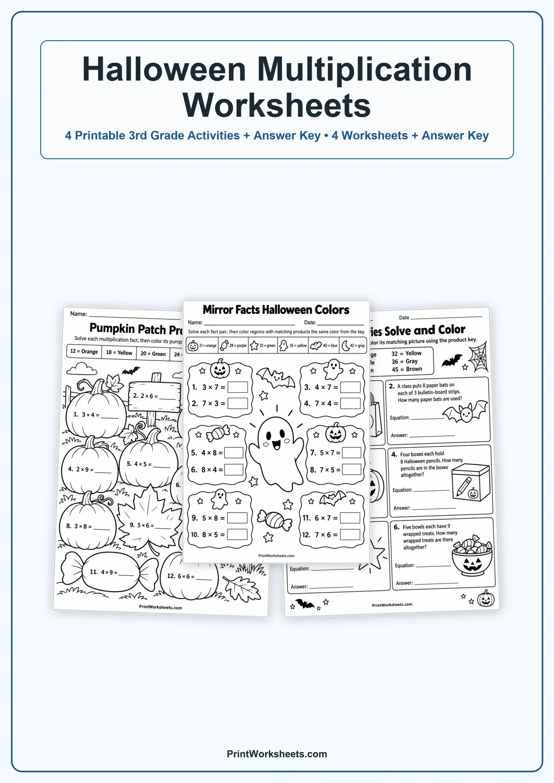 Halloween Worksheets Worksheet - Halloween Multiplication Color by Number Worksheets for 3rd Grade | Free Printable
