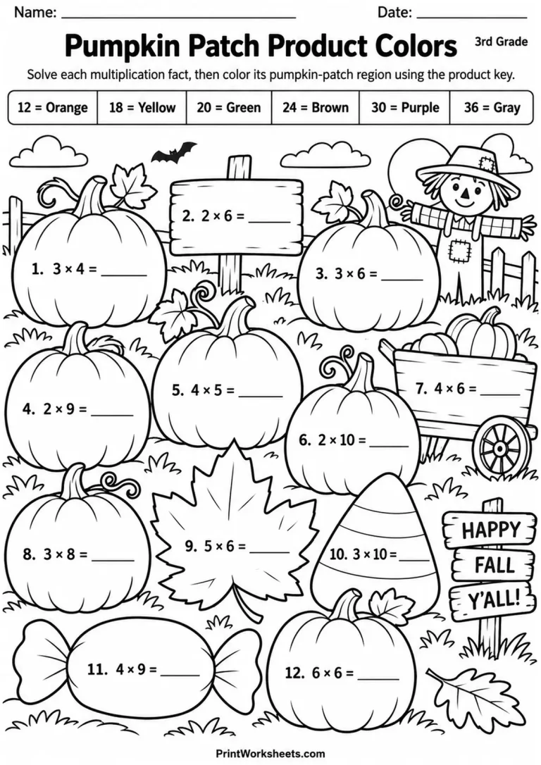 Pumpkin Patch Product Colors printable worksheet
