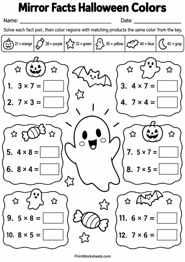 Mirror Facts Halloween Colors printable worksheet