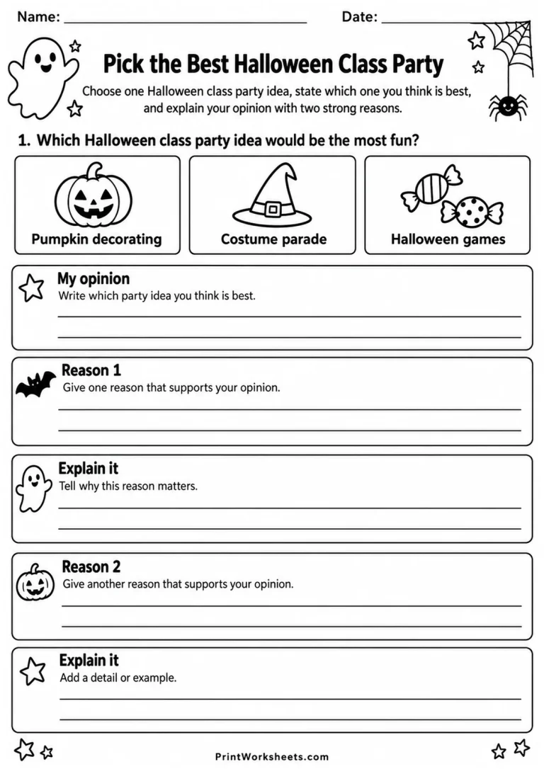 Pick the Best Halloween Class Party printable worksheet