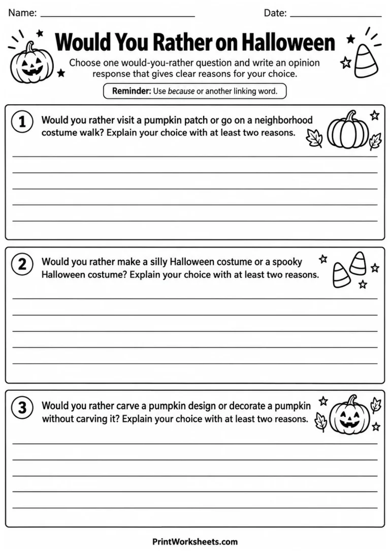 Would You Rather on Halloween printable worksheet