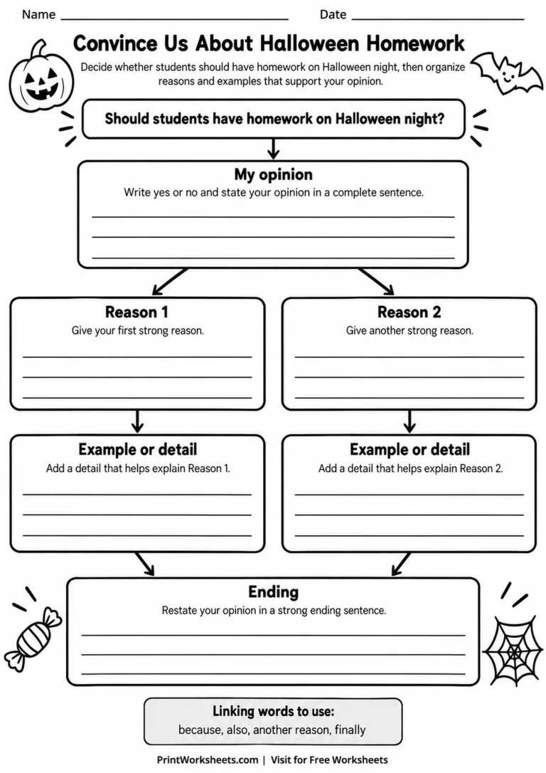 Convince Us About Halloween Homework printable worksheet