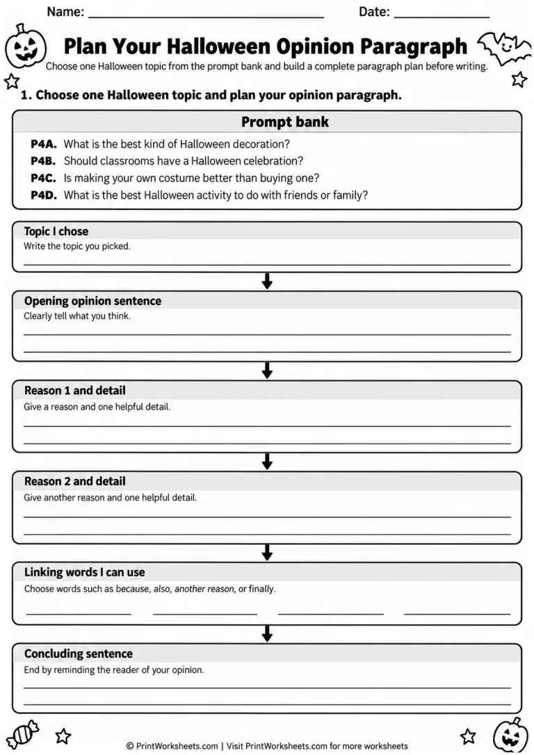 Plan Your Halloween Opinion Paragraph printable worksheet