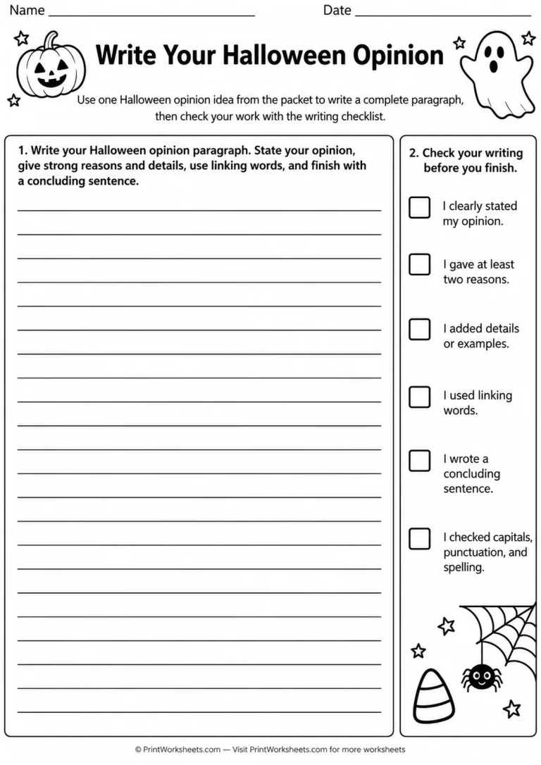 Write Your Halloween Opinion printable worksheet
