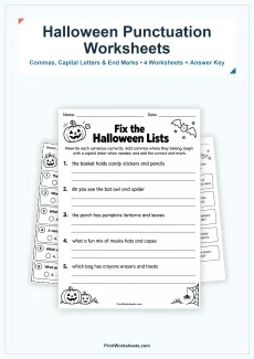 Halloween Worksheets Worksheet - Halloween Punctuation Worksheets with Commas and End Marks | Free Printable