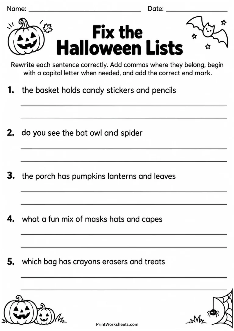 Fix the Halloween Lists Fix the Halloween Lists printable worksheet