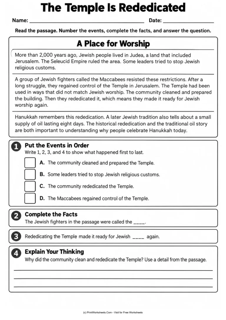 The Temple Is Rededicated The Temple Is Rededicated printable worksheet