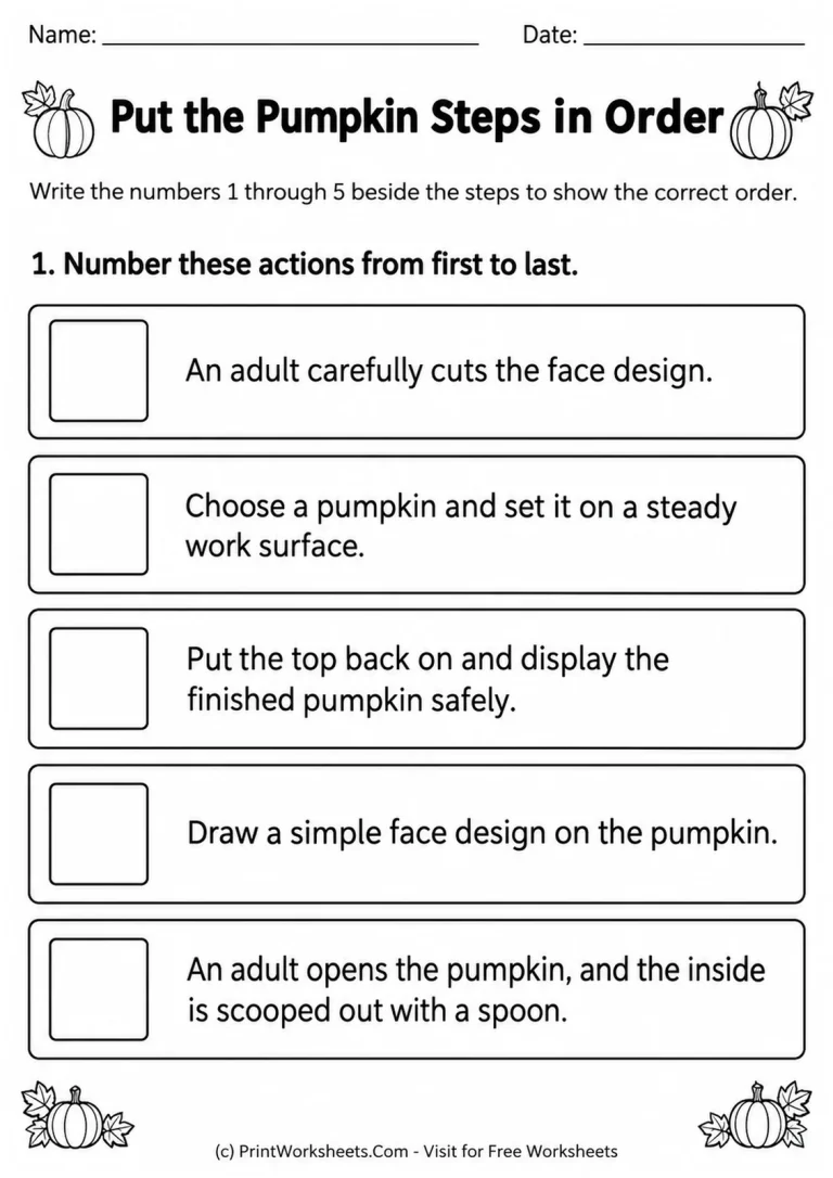 Put the Pumpkin Steps in Order printable worksheet
