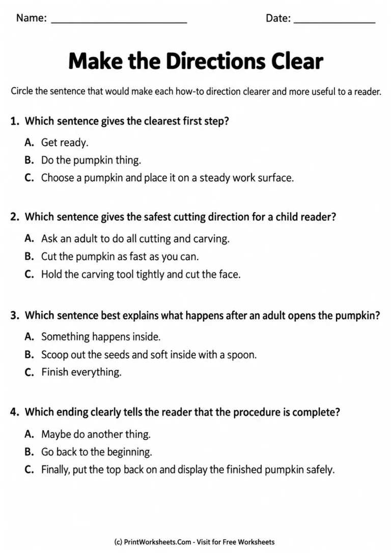 Make the Directions Clear printable worksheet
