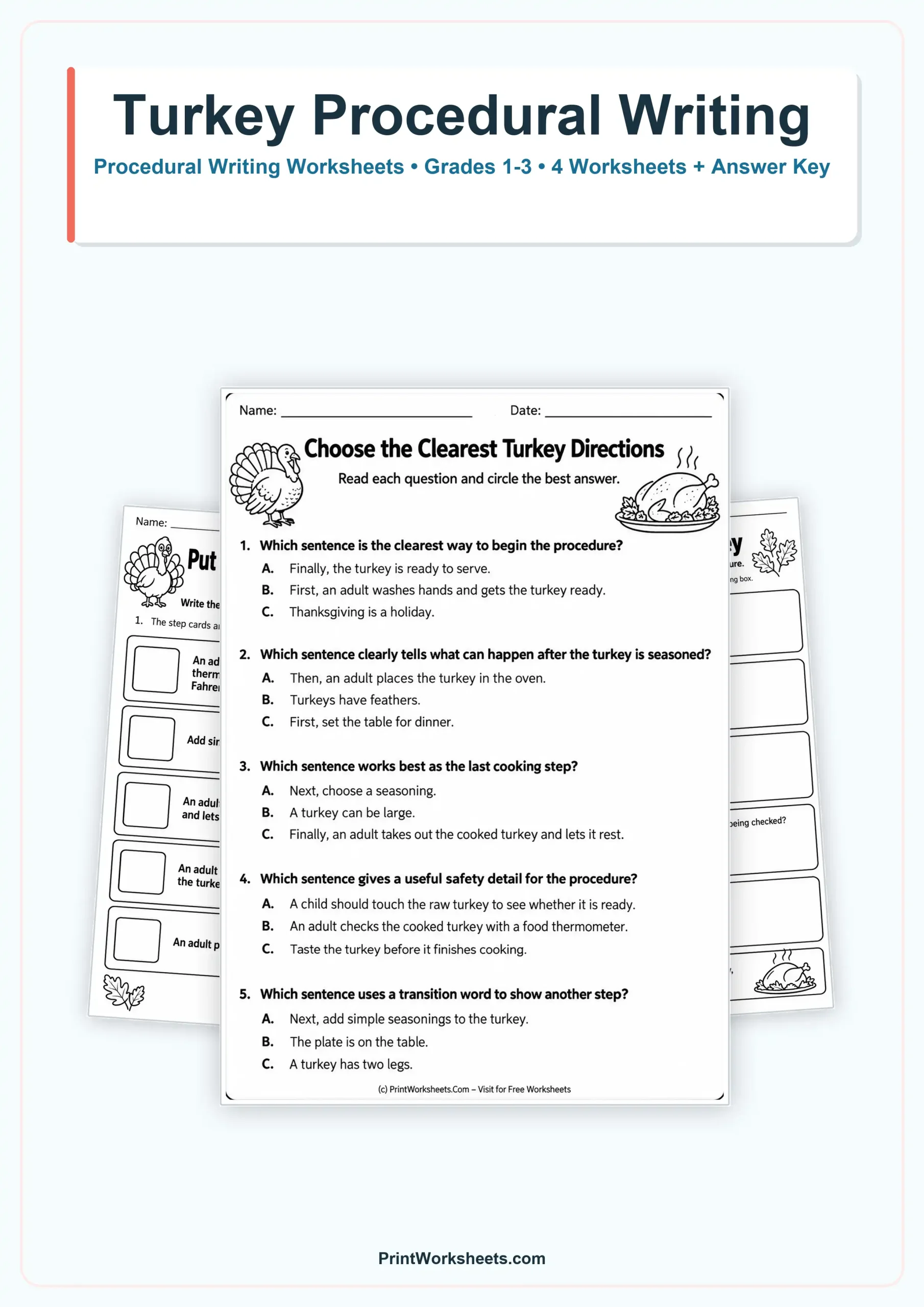 How to Cook a Turkey Procedural Writing Worksheets – Free PDF - Free Printable Worksheet