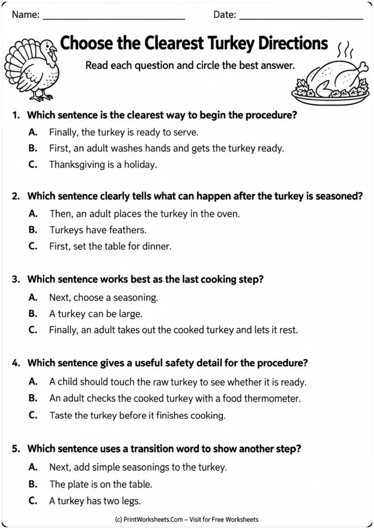 Choose the Clearest Turkey Directions Choose the Clearest Turkey Directions printable worksheet