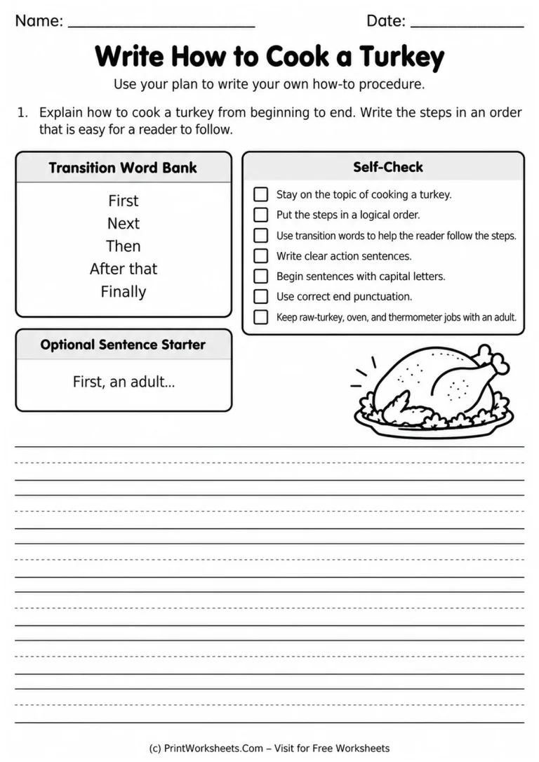 Write How to Cook a Turkey Write How to Cook a Turkey printable worksheet
