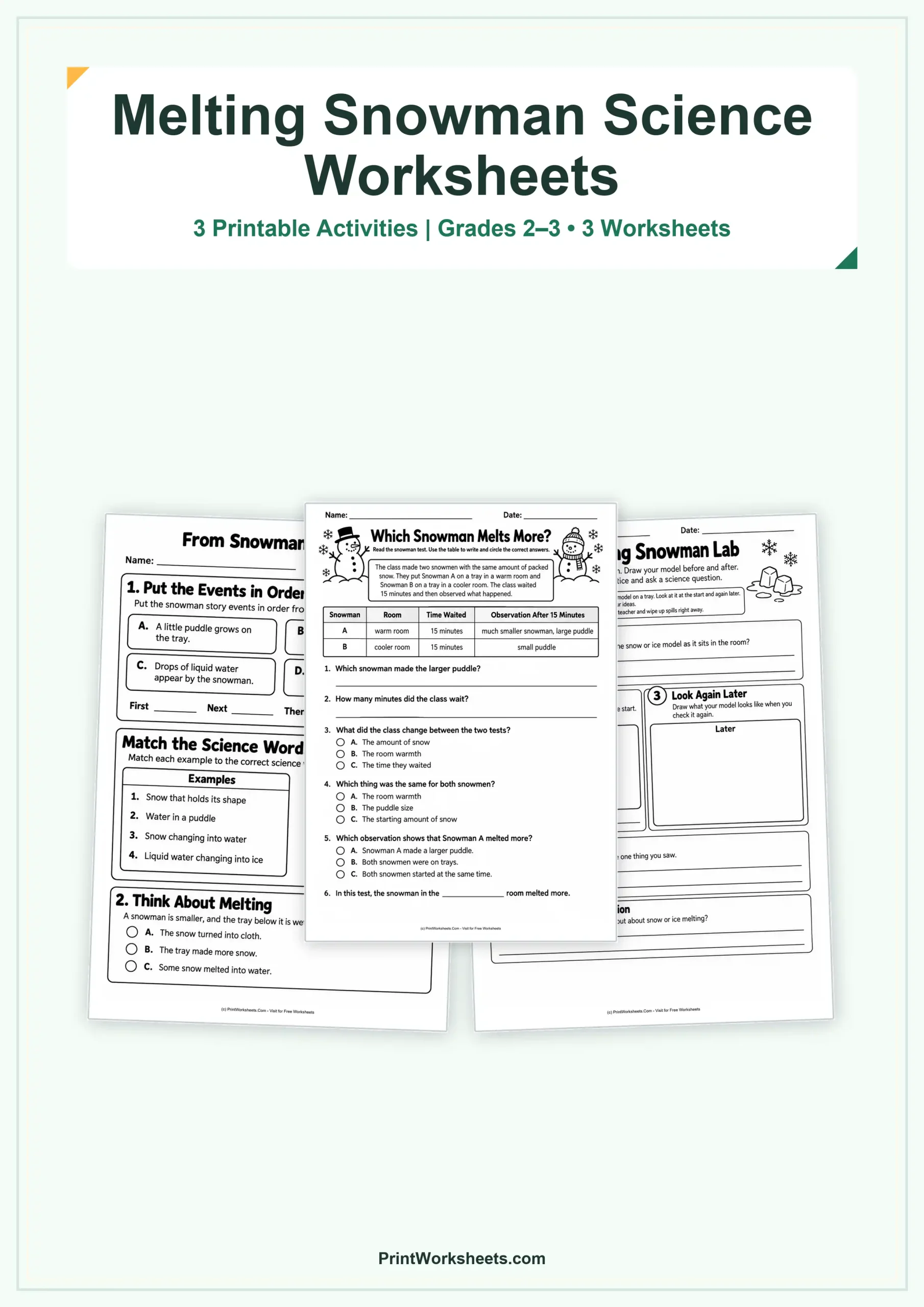Physical Science Worksheet - Melting Snowman Science Worksheets – Free Printable PDF | Free Printable