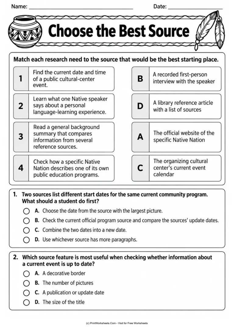 Choose the Best Source Choose the Best Source printable worksheet