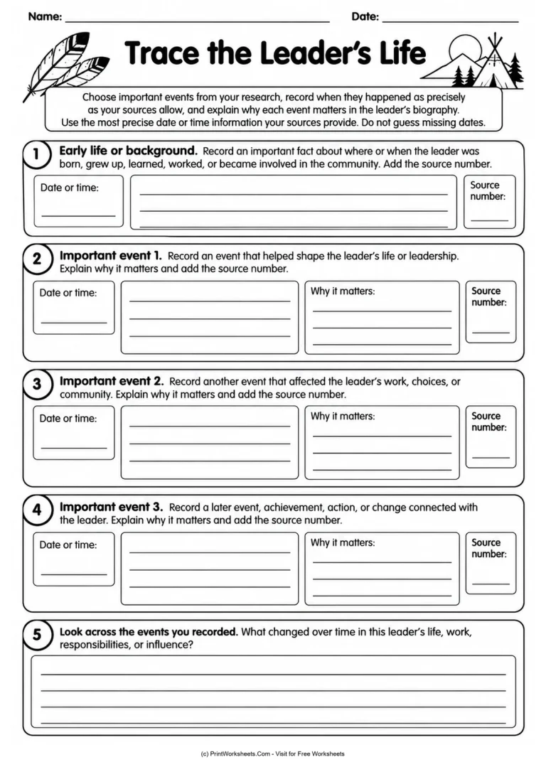 Trace the Leader’s Life Trace the Leader’s Life printable worksheet