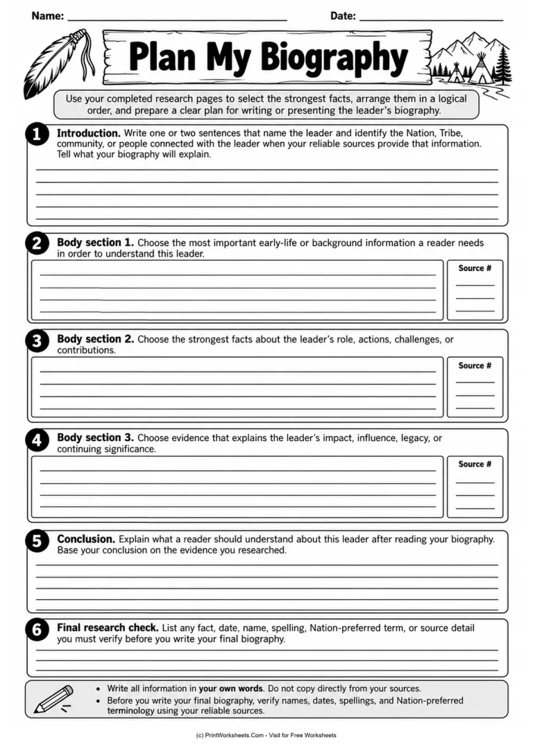 Plan My Biography Plan My Biography printable worksheet