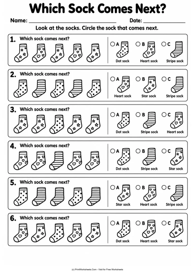 Which Sock Comes Next? printable worksheet