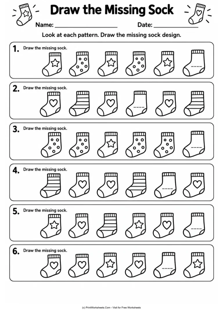 Draw the Missing Sock printable worksheet