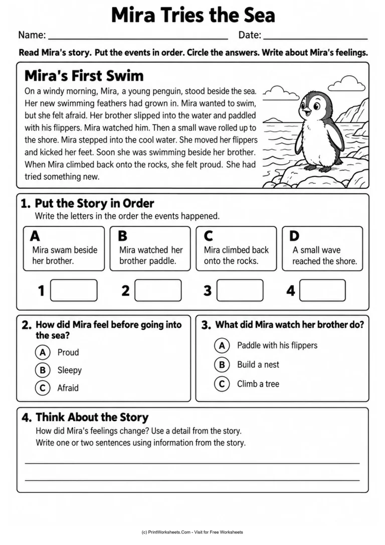 Mira Tries the Sea Mira Tries the Sea printable worksheet