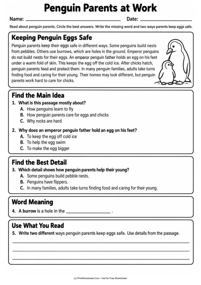 Penguin Parents at Work Penguin Parents at Work printable worksheet